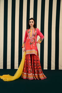 Mirror Work with Orange Printed Sharara Set