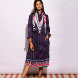 Navy Blue Printed Striped Crushed Scarf