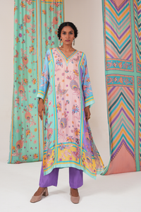 Peach Multi Butterfly Panel Kurta Set