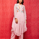Pink embroidered round hem dress
