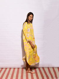 Printed Yellow Jaal Long Shirt Dress