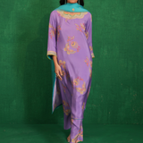 Purple Printed Embroidered Buta Jaal Kurta Set