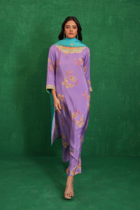 Purple Printed Embroidered Buta Jaal Kurta Set