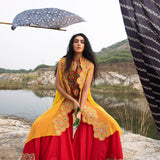 Morbagh Red Embroided Sharara , Jacket And Cape