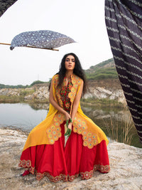 Morbagh Red Embroided Sharara , Jacket And Cape