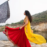 Morbagh Red Embroided Sharara , Jacket And Cape