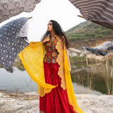 Morbagh Red Embroided Sharara , Jacket And Cape