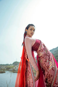 Morbagh Rose Pink Peacock Saree With Blouse