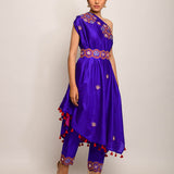 Morbagh Purple Embroided One Shoulder Cape With Pants