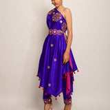 Morbagh Purple Embroided One Shoulder Cape With Pants