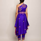 Morbagh Purple Embroided One Shoulder Cape With Pants