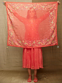 Red Multi Embroidered Scarf
