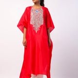 Red Silk Resham Embroidered Kaftan