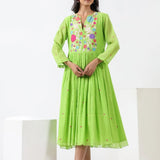 Lime Green Embroidered Applique Dress