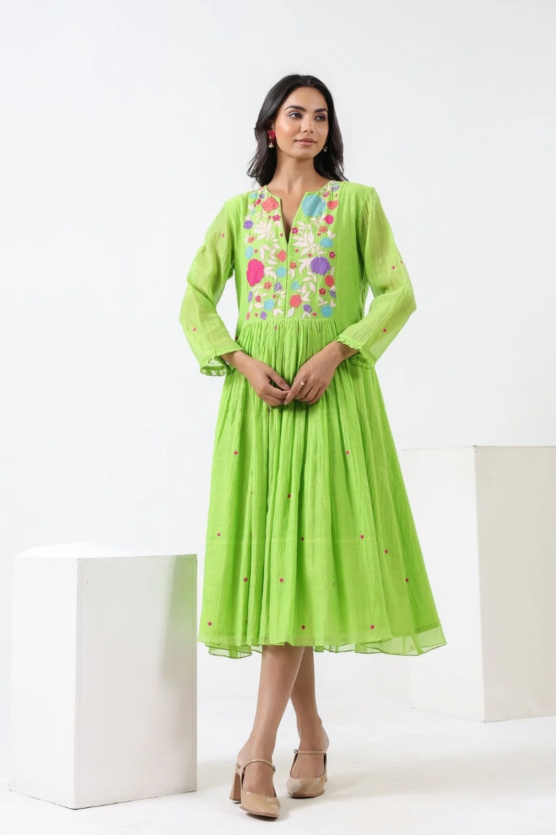 Rose lime green appliqued tunic/ dress