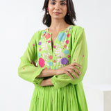 Lime Green Embroidered Applique Dress
