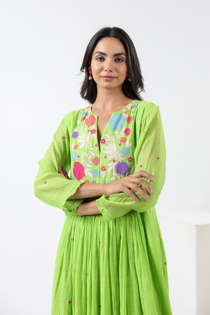 Rose lime green appliqued tunic/ dress