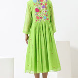 Lime Green Embroidered Applique Dress