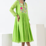 Lime Green Embroidered Applique Dress