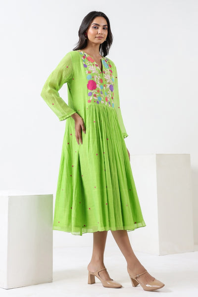 Lime Green Embroidered Applique Dress
