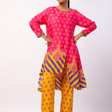 Rani Nalini Embroidered Printed Asymmetric Kurta Set