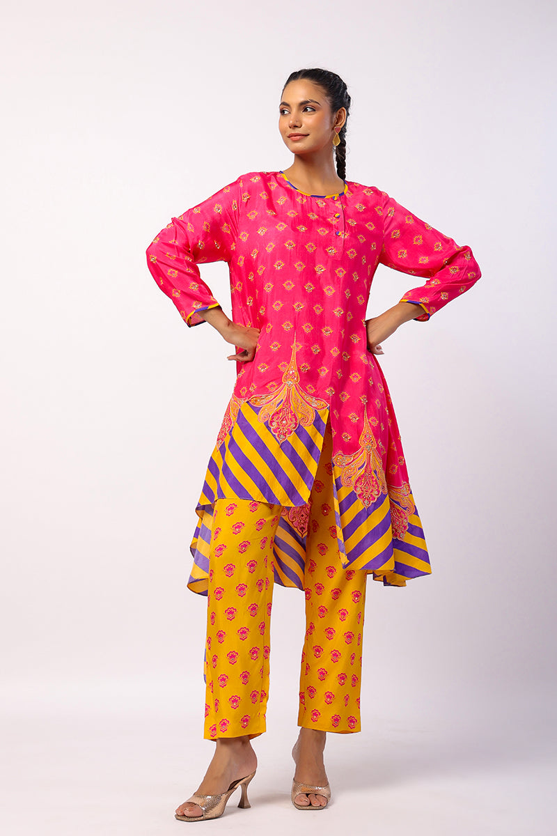 Rani Nalini Embroidered Printed Asymmetric Kurta Set
