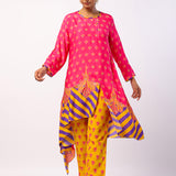 Rani Nalini Embroidered Printed Asymmetric Kurta Set