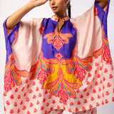 Pansy Embroidered Printed Multi Poncho Set