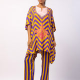 Purple Pansy Embroidered Printed Poncho Set