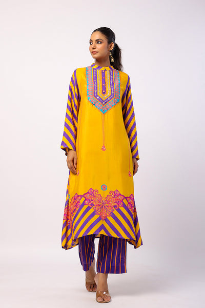 Moli Yellow Embroidered Printed Kurta Set