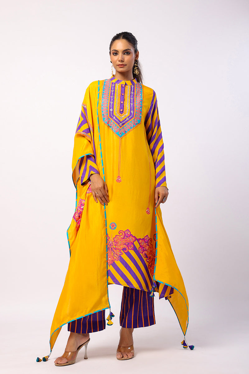 Moli Yellow Embroidered Printed Kurta Set