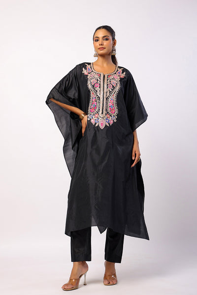 Black Silk Navratan Embroidered Kaftan Set