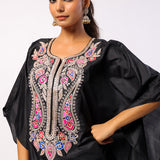 Black Silk Navratan Embroidered Kaftan Set
