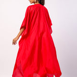Red Silk Resham Embordered Kaftan Set