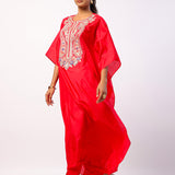 Red Silk Resham Embordered Kaftan Set