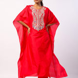 Red Silk Resham Embordered Kaftan Set