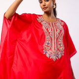 Red Silk Resham Embordered Kaftan Set