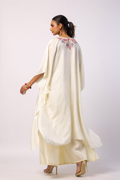 Ivory Navratan Silk Embroidered Kaftan Dress with Gharara Pants