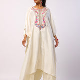 Ivory Navratan Silk Embroidered Kaftan with Gharara Pants