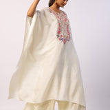 Ivory Navratan Silk Embroidered Kaftan with Gharara Pants