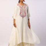 Ivory Navratan Silk Embroidered Kaftan with Gharara Pants