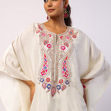 Ivory Navratan Silk Embroidered Kaftan with Gharara Pants