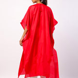 Red Silk Resham Embroidered Kaftan
