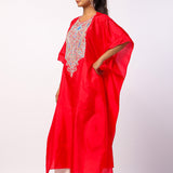 Red Silk Resham Embroidered Kaftan