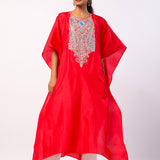 Red Silk Resham Embroidered Kaftan