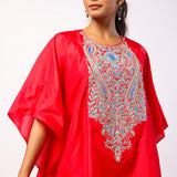 Red Silk Resham Embroidered Kaftan