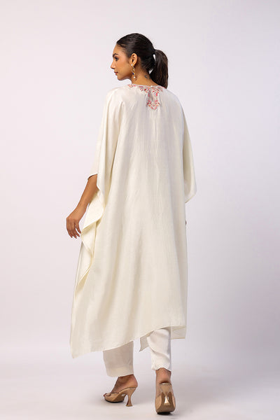 Ivory Silk Resham Embroidered Kaftan Set