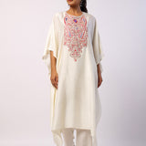 Ivory Silk Resham Embroidered Kaftan Set