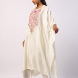 Ivory Silk Resham Embroidered Kaftan Set