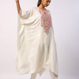 Ivory Silk Resham Embroidered Kaftan Set